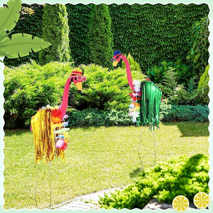 Geelin 2 Set Hawaiian Yard Flamingo Outfits for 31" Outdoor Luau Yard Flamingos Decor, Statue Not Included