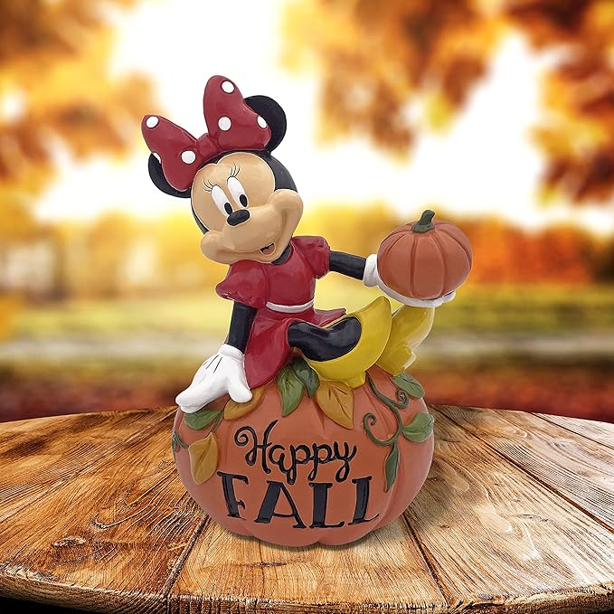 Disney Minnie Mouse Happy Fall Outdoor Garden Statue, 7 Inches Tall, Officially Licensed Disney Product