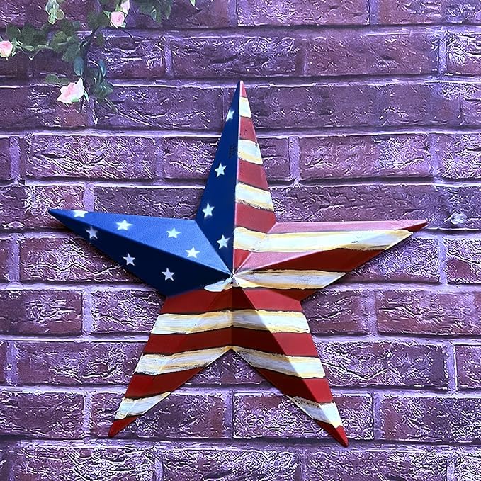 Metal American Flag Barn 3D Star Stripes Patriotic Indoor Outdoor Americana Oudoor Wall Decor (12"X12")