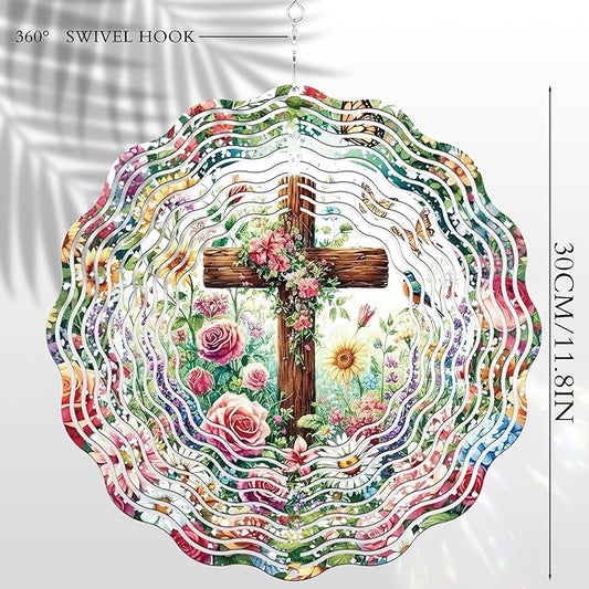 Hanging Wind Spinners Outdoor - Metal Cross Decor 3D Stainless Steel Wind Spinner for Patio Lawn Garden Indoor Balcony Kinetic Spinning Art Sculpture Birthday Gifts for Women Mom Grandma Wife