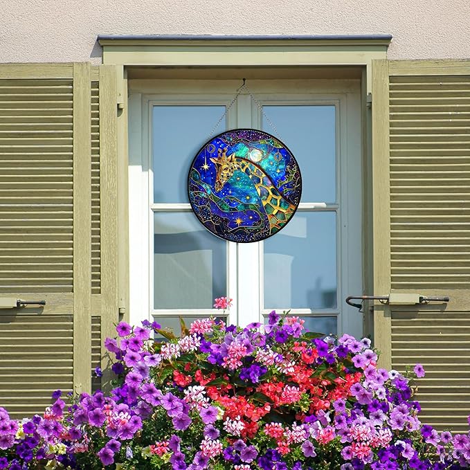 Stained Glass Suncatcher, Giraffe Sun Catcher Stain Glass Window Hanging Decoration Mother's Day Birthday Gifts for Lover Women Men Mom Nana 11.8 in