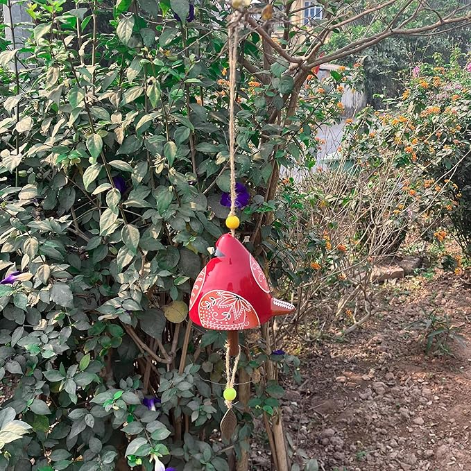 Bird Song Bell Wind Chime, Ceramic Cardinal Fashion Hanging Windchimes for Rustic Music Garden Backyard Church Decoration Porch Outside Outdoor Festival Memorial Gift Witness Friendship (Red)
