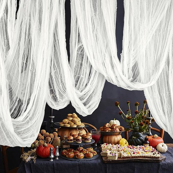 RunNico 500" x 85" Halloween Creepy Cloth - White Halloween Spooky Fabric Cloth - Large Creepy Spooky Halloweens Decorations for Haunted House Window Backdrops Garden Party