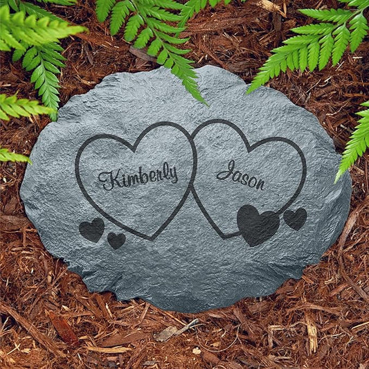 Let's Make Memories Personalized Garden Stone - Two Hearts - Couples Gift - Wedding, Anniversary for Him, for Her - Love & Romance - Garden Décor - Customize with Names