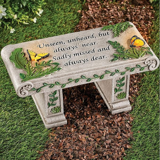 Collections Etc Solar Powered LED Outdoor Garden Memorial Bench with Heartwarming Inscription - Perfect Faux Stone Plaque Statue to Remember Loved Ones 12" L x 5 1/2" W x 5 1/4" H