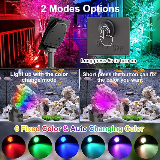 Solar Pond Lights,Super Bright RGB LED Underwater Spotlights Color Changing Submersible Pond Light IP68 Waterproof Fountain Lights for Fish Aquarium Tank Garden Yard Pool (4-in-1)