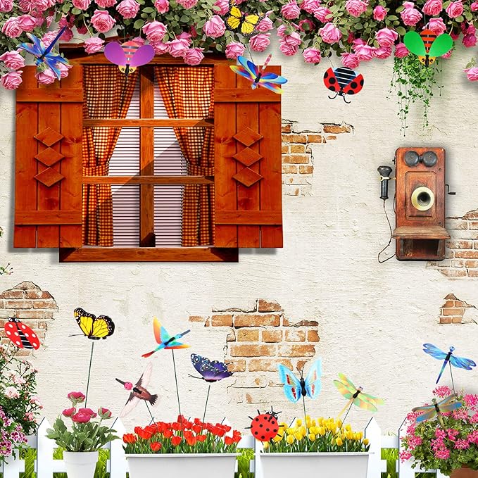 100 Pcs Butterfly Garden Decorations 9.8 Inch Assorted Decorative Plant Stakes Include Bee Hummingbird Ladybug Dragonfly Butterfly Stake for Flower Bouquet Spring Outdoor Indoor Lawn Wall Patio