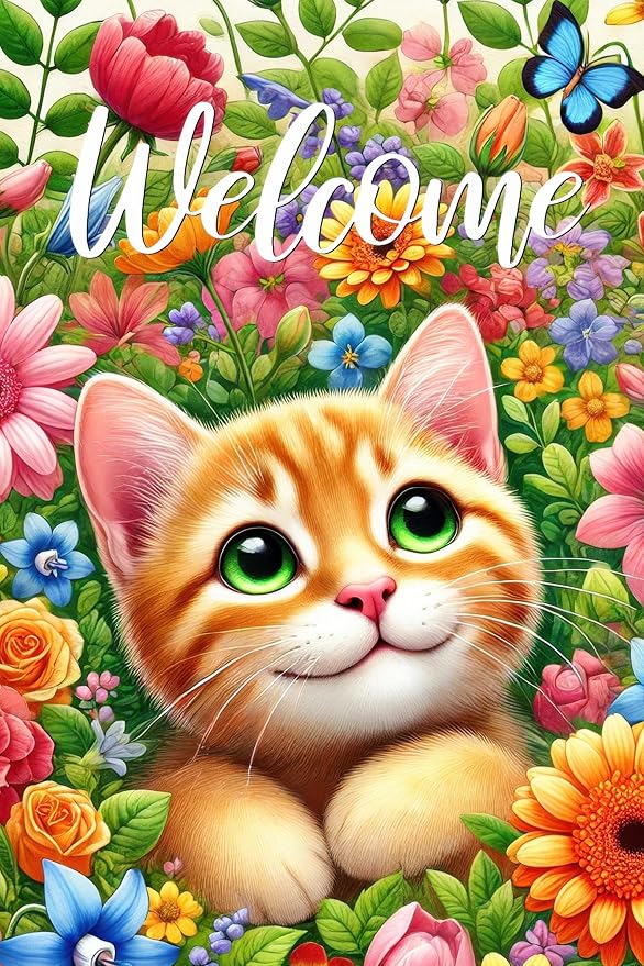 BlissYard Spring Cat Garden Flag 12x18 Inches Double Sided Cute Colorful Floral Sunflower Butterfly Welcome Yard Flags Summer Seasonal Flower for Outside Decor Home Farmhouse Holiday Decorations