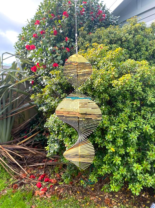Wind Spinner Metal Garden Spinners Outdoor Garden Art for Backyard Outdoor Hanging Decor and Spinners for Yard and Garden Ornaments 3D Shape (White Gold Helix)
