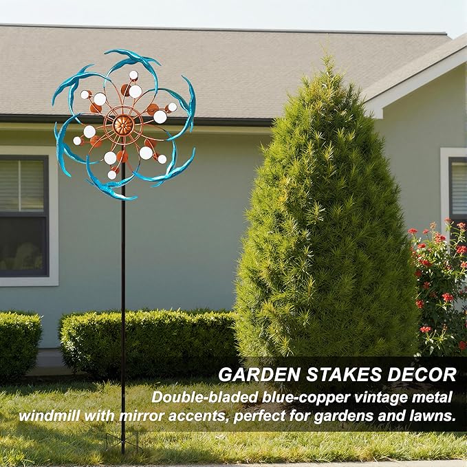 360° Outdoor Wind Spinner, Wind Sculpture Spinner with Metal Stake, Yard Art Decor for Patio, Lawn & Garden (Mirror Style)