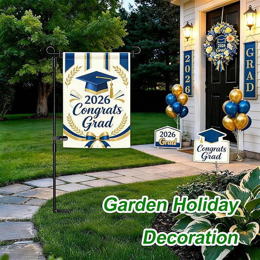 HOOSUN Garden Flag Stand,Premium Garden Flag Holder Pole Metal Powder-Coated Weather-Proof Paint with Graden Flag Clip and Spring Stoppers Without Flag Garden Decorations