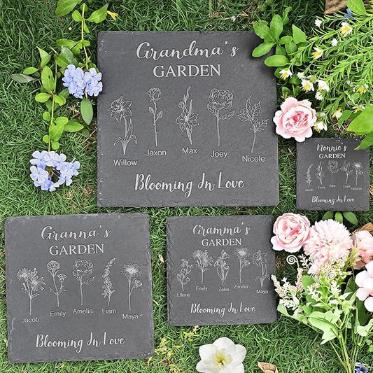Personalized Garden Stone - Birth Flower Gifts for Her, Mom, Grandma - Custom Birth Month Flower - Mother's Day Presents