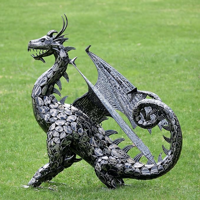 Zaer Ltd. 4.5ft Tall Large Metal Dragon Statue Decoration (for Outdoor or Indoor use) (Tail Looping Upward)