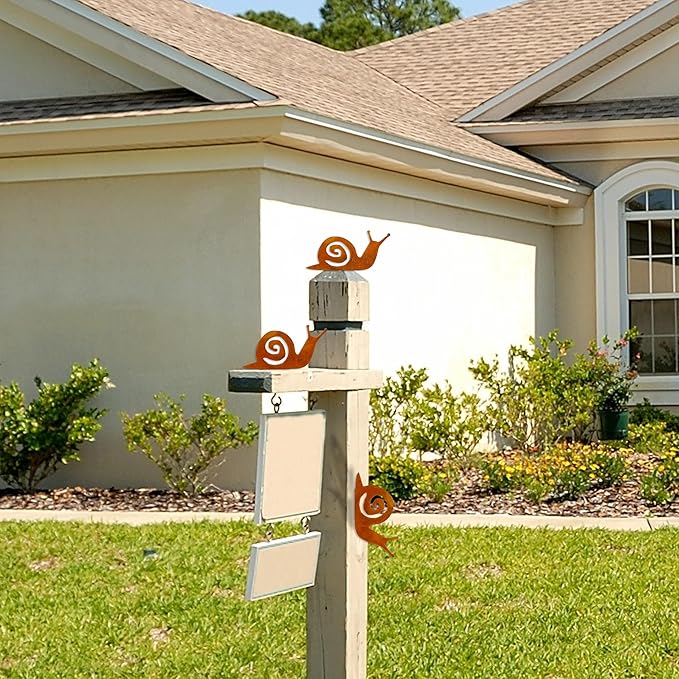 3 Pcs Rusty Snail, Rusty Snail Decor, Garden,Yard, Patio Onament, Fence Topper