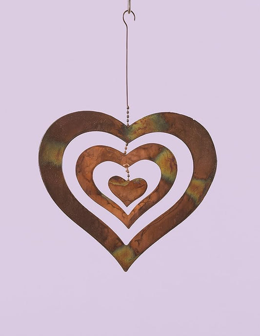 Ancient Graffiti Flame Triple Spinning Heart Hanging, 9"x9.5"