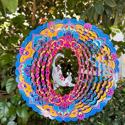 Cat Wind Spinner&Sculptures 12 inch 3D Stainless Steel Laser Cut Metal Double Sided Printing-Hanging Indoor/Outdoor Decorations Yard Gardening Decor,Metal Kinetic Art Ornament Gifts