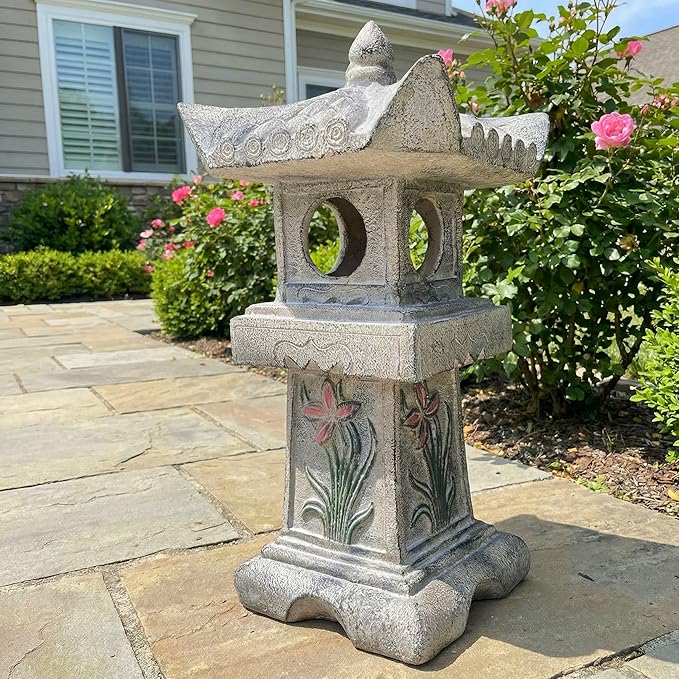 23.6’’High Asian Orchid Pagoda Statue Miniature Tower Lantern Garden Decoration Figurines Outdoor Japanese Decoration Zen Courtyard Landscape