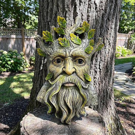 9.8" Whimsical Tree Face Sculpture, Garden Peeker Statue, Outdoor Trunk Tree Huggers Art, Landscape Accent Ornament, Hanging Fairy Elve Figurine for Yard Art, Trees Decor Wall Mounted Statues