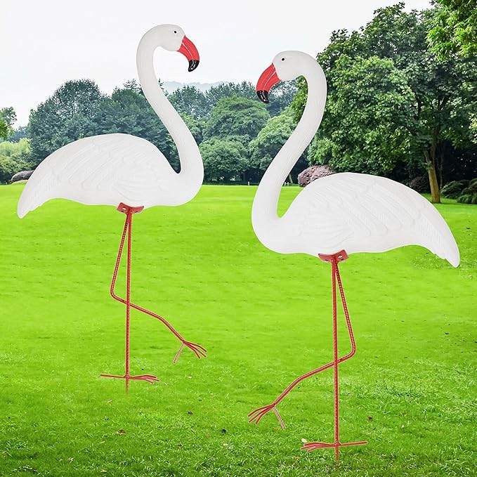 Galashield White Flamingo Yard Decorations Pack of 2 Flamingo Decor Ornaments for Outdoor Lawn and Garden