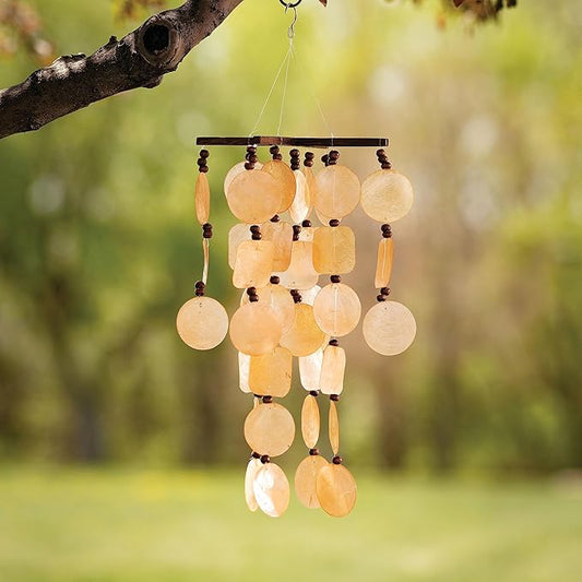 Woodstock Wind Chimes for Outside, Outdoor Decor, Garden and Patio Decor, Summer Marigold Capiz Wind Chime, 21'' (C207)