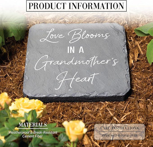 Pavilion – Love Blooms Grandmother’s Heart – 7.75” Indoor Outdoor Weatherproof Decorative Garden Stepping Stone Housewarming Mother’s Day Grandma Gift