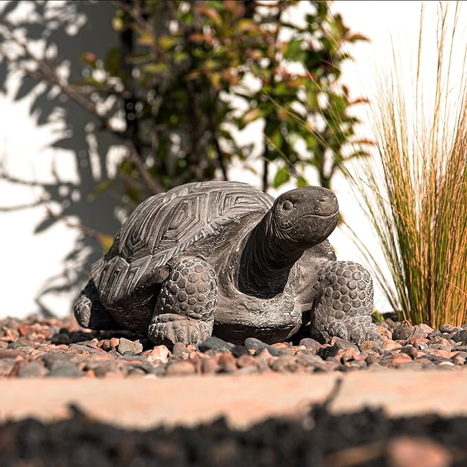 XBrand 16.1" L Grey Polystone Walking Turtle Statue, Indoor Outdoor Décor, Living Room Décor, Turtles Sculptures, Yard Statues