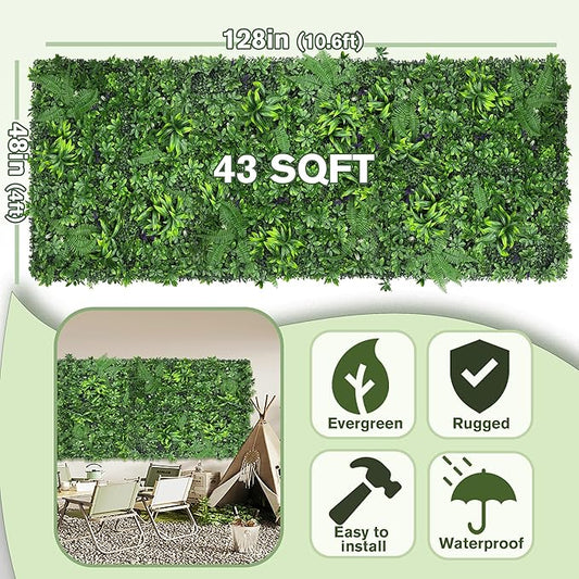 Artificial Green Boxwood Grass Wall Roll: 48"x128"(43 SQFT) UV Protected Ivy Privacy Hedge Fence Screen for Chain Link Fences Panel Indoor,Outdoor Patio Balcony & Garden