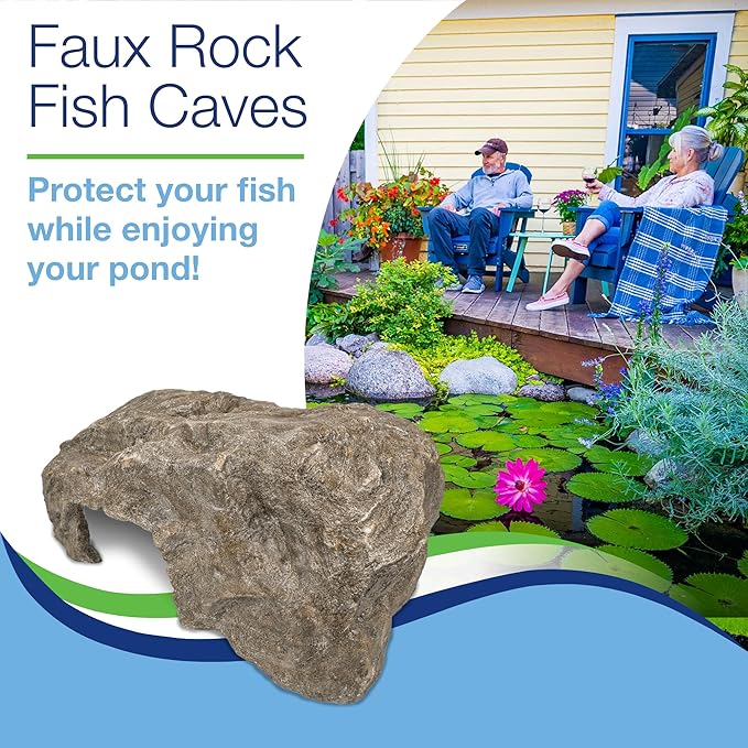 Aquascape Faux Rock Fish Cave, Decorative Shelter for Koi and Pond Fish, Natural-Looking Rock Design, 25-inch L x 15-inch W, 78418