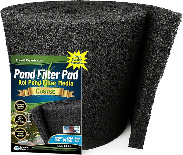 Aquatic Experts Classic Koi Pond Filter Pad COARSE – Bulk Roll Pond Filter Media, Rigid Ultra-Durable Latex Coated Fish Pond Filter Material US (12" x 12 Feet, Coarse (Black))