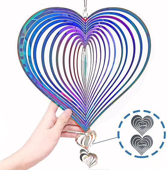 3D Stainless Steel Wind Spinners for Outdoor Yard Decor, Hanging Heart-Shaped Garden Ornaments, Reflective Metal Wind Sculptures for Patio Lawn Decorations, 3 Pack Gift Set