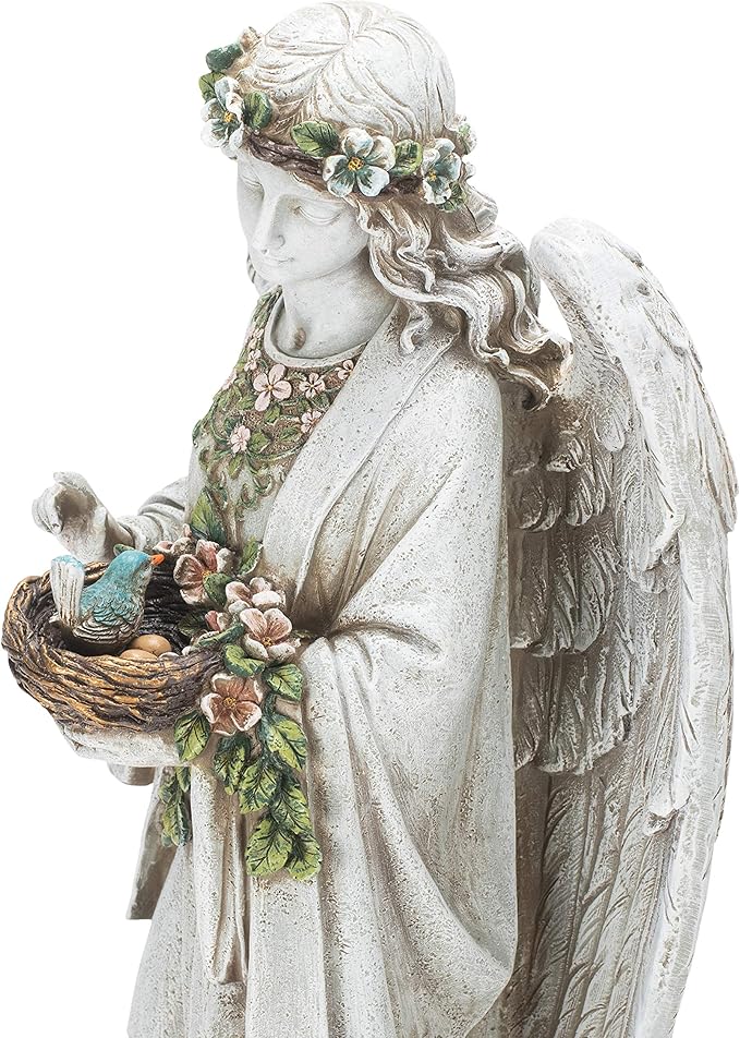 Joseph's Studio by Roman 24-Inch Angel Holding Bird's Nest Statue – Outdoor Garden Decor, Religious Angel Figurine for Yard, Memorial, or Cemetery
