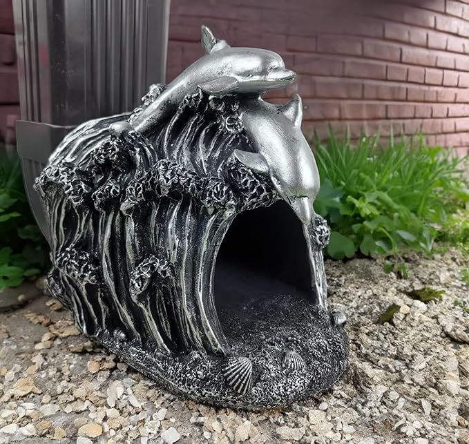 Dolphin Statue Gutter Diverter Rain,Deco Gutter Extension Downspout,Eco-Friendly Resin Sculpture Gutter Extender Diverter,Splash Block, Perfect Rain Gutter Downspout Extension for 3"x4" Downspouts