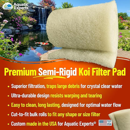 Aquatic Experts Beige COARSE Pond Filter Pad - 1.25 inch Thick - Bulk Roll Water Garden Filter Pond Media - Made in USA, (1.25 inch by 16 inch by 56 inch)