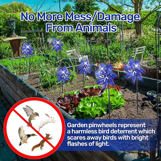 BATTIFE Reflective Pinwheels for Yard and Garden, Pre-Installed Sparkly Blind Birds Pin Wheel, Scare Birds & Animal Away Wind Spinner, 10 Pack (Blue)