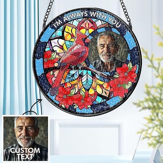 Personalized Memorial Gifts for Loss of Dad,Remembrance Gift, I'm Always with You - Custom Photo Window Stained Glass, Loss of Loved One, Sympathy Gift for Family Members Christmas Memory Gifts