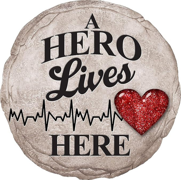 Spoontiques - Garden Décor - A Hero Lives Here Stepping Stone - Decorative Stone for Garden