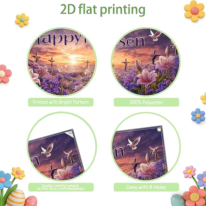 Easter Garage Door Banner Cover, Easter Cross Flowers Spring Party Backdrop Decor, Garage Door Cover For Outdoor Yard Holiday Decoration