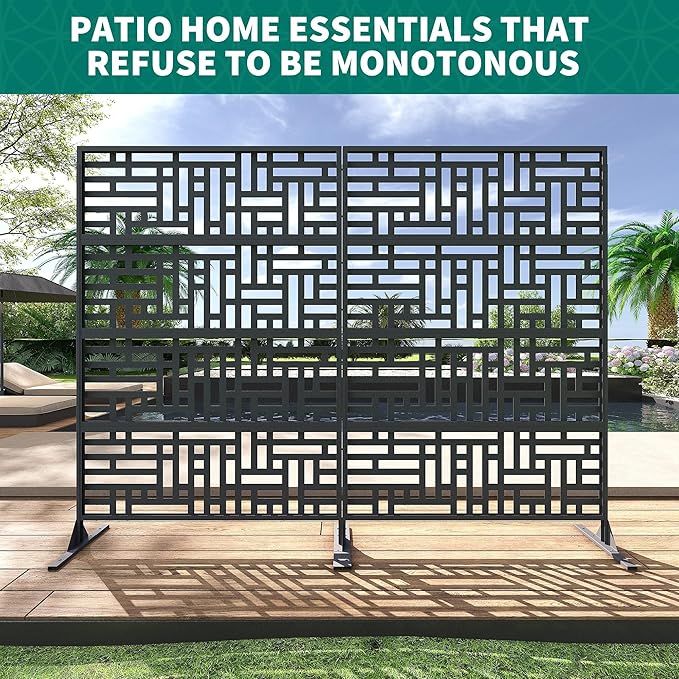 Garveelife Metal Privacy Screen 72" H×47" W for Outdoor Freestanding Decorative Privacy Wall Panels with Stand, Patio Balcony Screens for Outside Divider Deck Porch Garden, 1PC