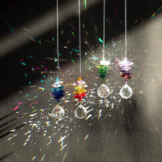 HDCRYSTALGIFTS 4PCS Crystal Hanging Sun Catchers for Window Indoor Rainbow Maker Suncatchers Crystals Ball Prism Chakra Octagon Bead Decor for Home Garden,10.5inch