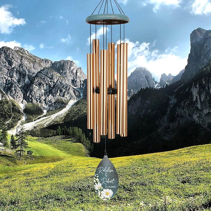 ASTARIN Engagement Gifts Wind Chime, Personalized Names & Date Wind Chimes Gifts for Couple 2025, Wedding Gift for Newlywed Bride Groom Husband Wife, Gift Valentine’s Day Produced in USA