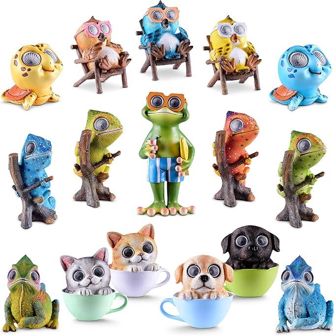 Blazin Cat in Cup Solar Garden Decorations Figurine | Outdoor LED Decor Figure | Light Up Decorative Statue Accents for Yard, Patio, Lawn, or Deck | Great Housewarming Gift Idea (Brown, 1 Pack)