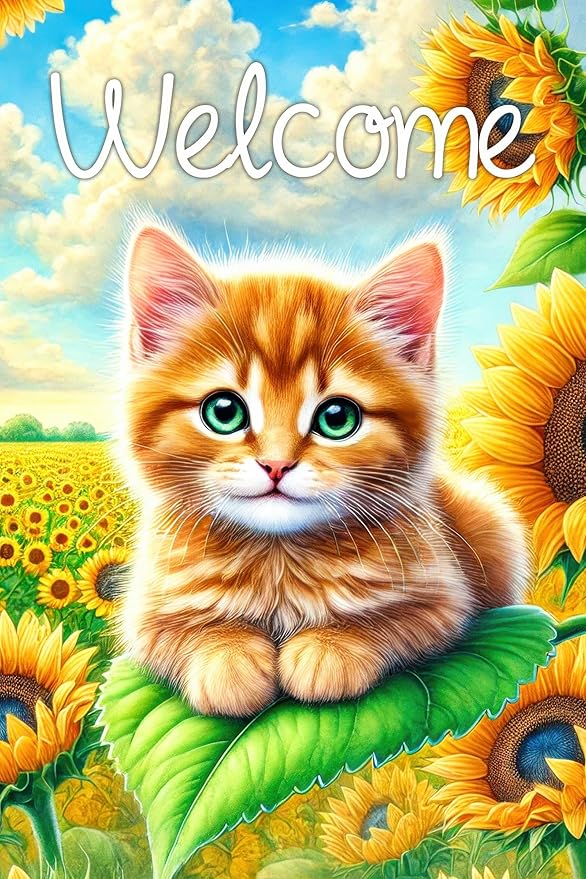 BlissYard Spring Welcome Garden Flag 12x18 Inches Double Sided Cute Cat Yard Flags Sunflower Summer Seasonal Flower for Outside Decor Home Farmhouse Holiday Decorations