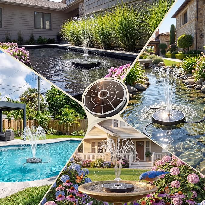 AISITIN 3.7W Solar Bird Bath Fountains, Solar Water Fountain Pump with Upgraded 6.3" Glass Panel, Integrated Bracket & Storage Design for Garden, Pond, Aquarium and Outdoor Use