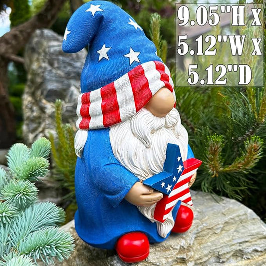Mood Lab Garden Gnome - USA Patriotic Gnome Figurine - 9 Inch Tall Lawn Statue - for Outdoor or House Decor