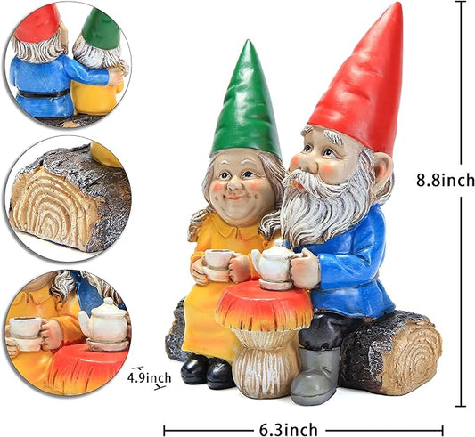 Smadeer Garden Gnome Statue for Outdoor Decoration,Couple in Love Gnome Figurine for Patio Yard Lawn Outside Porch Decor,Garden Sculptures & Statues,Coffee Knome Romantic Forever Love