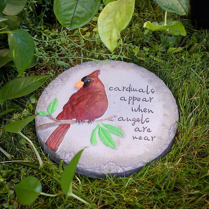 Transpac A7201 Cardinal Birds Appear When Angels are Near Red Round 10 inch Cement Garden Memorial Bereavement Stepping Stone