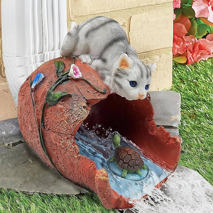 Cat Gutter Downspout Extender Statue, Funny Garden Statue Ornament, Decor Downspout Diverter, Perfect Rain Diverter for 3"x4" Downspouts, Eco-Friendly Resin, Ideal Outdoor Decor Gift