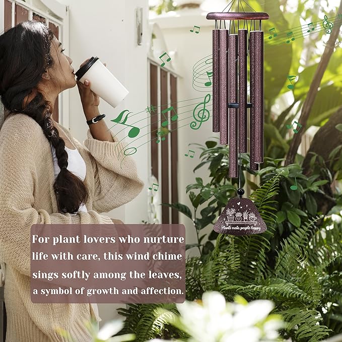 Kubbut Gardening Gifts for Women Men, Plant Gifts 32" Wind Chimes, Garden Gift Decoration for Gardeners Woman, Natural Life Gift Idea, Plant Mom/Lady Present