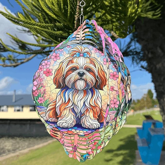 Shih Tzu Wind Spinner, Dog Wind Spinners, Wind Spinner Hanging for Outdoor & Indoor Décor, Unique Gifts for Yard Garden Decoration or Patio Décor (Shih Tzu 2)