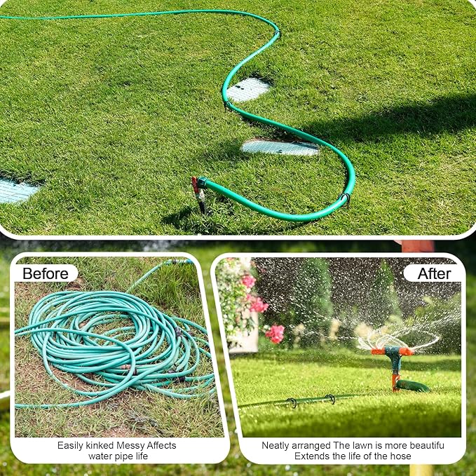 2 Pcs Garden Hose Guide Spike 14 Inch Heavy Duty Metal Hose Support Spike Iron Decorative Garden Stakes Protector to Keeps Flower Beds Plant Yard Lawn